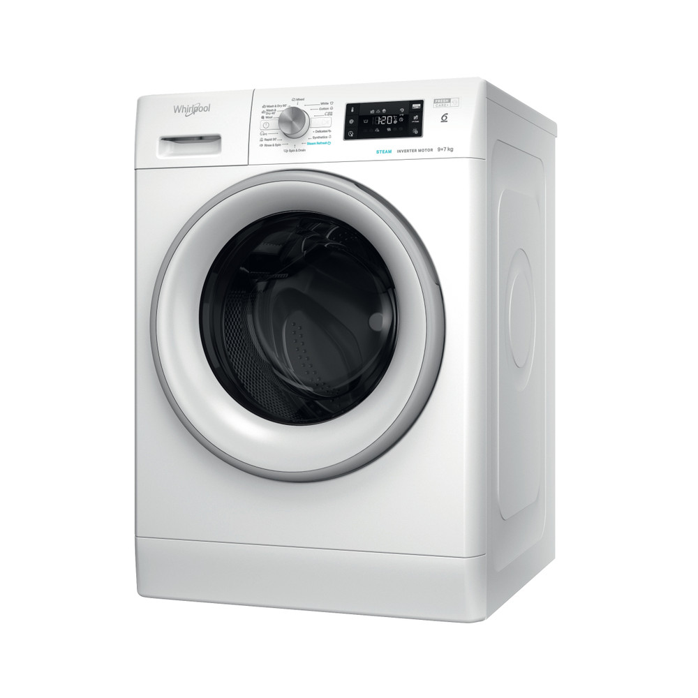 Whirlpool Maşină de spălat rufe cu uscător Independent FFWDB 976258 SV EE Alb Încărcare frontală Perspective