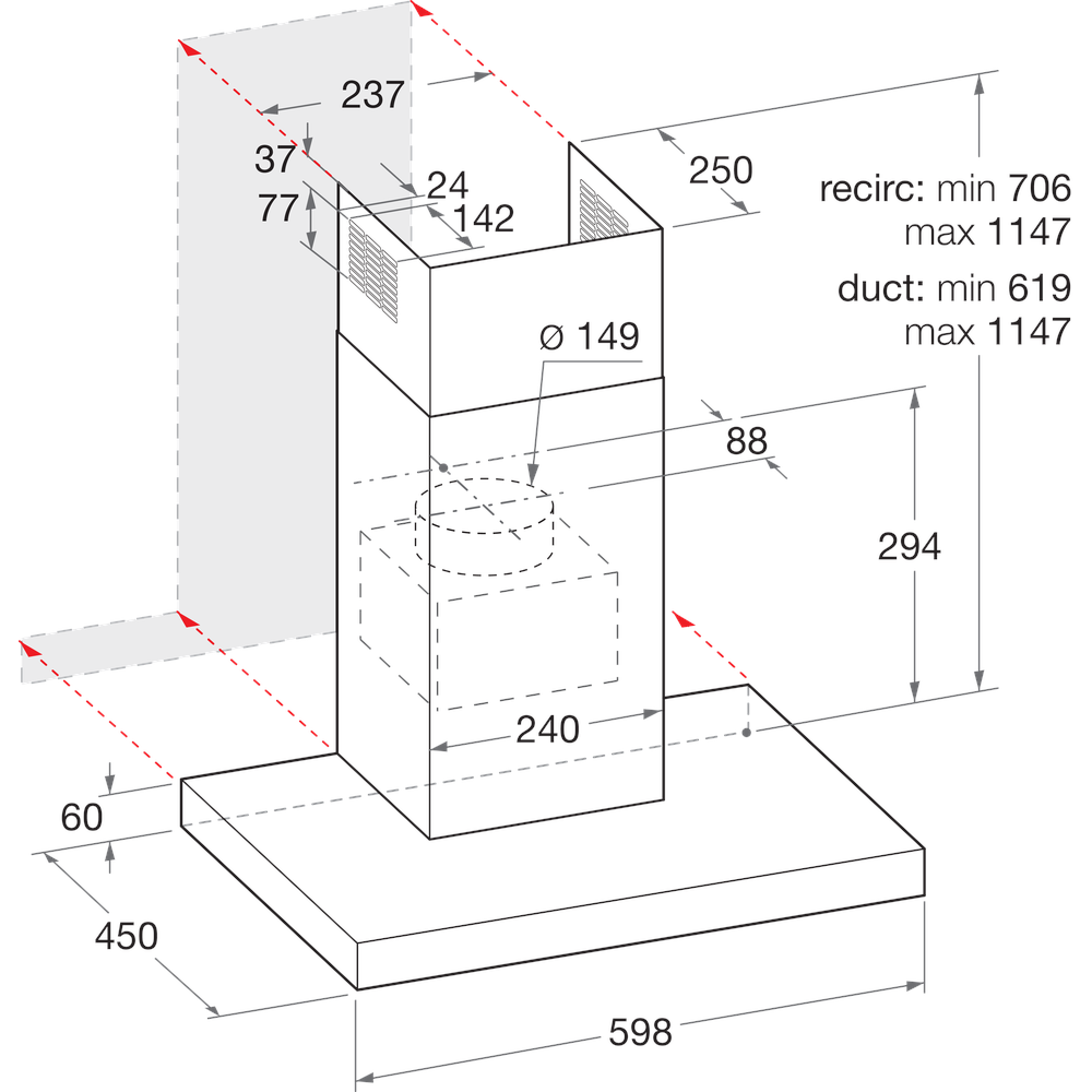 Indesit Napa ugradbeni IHBS63FLMK Crna ugradbeni Mehanička Technical drawing