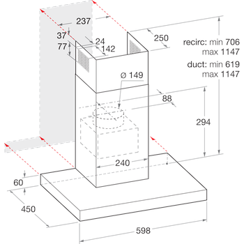 Indesit Afzuigkap Ingebouwd IHBS63FLMK Zwart Ingebouwd Mechanisch Technical drawing