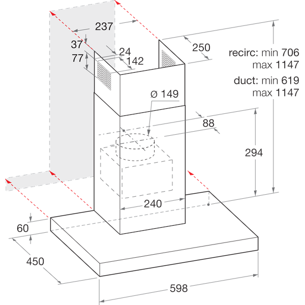 Indesit Napa ugradbeni IHBS63FLMK Crna ugradbeni Mehanička Technical drawing