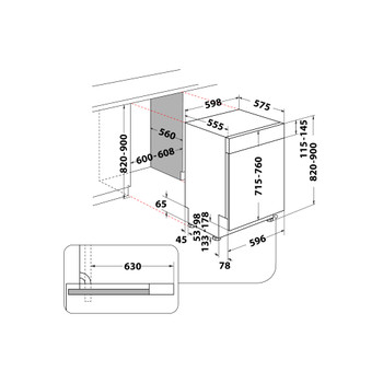 Whirlpool Umývačka riadu Vstavané WH7PA15AM60 Half-integrated A Technical drawing