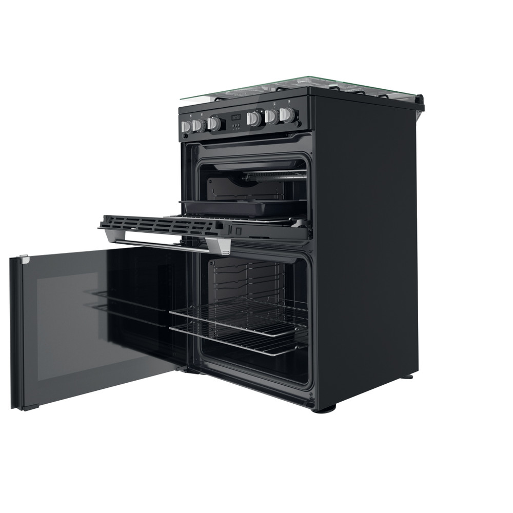 Hotpoint Double Cooker HDM67G0C2CB/UK Black A+ Perspective open