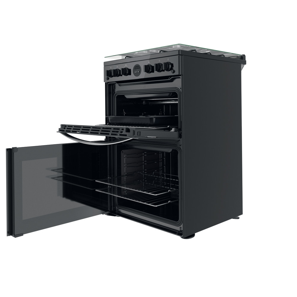Indesit Double Cooker ID67G0MCB/UK Black A+ Perspective open
