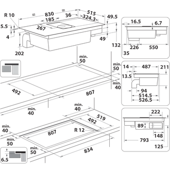 Whirlpool Venting cooktop WVH 92 K/1 Zwart Technical drawing