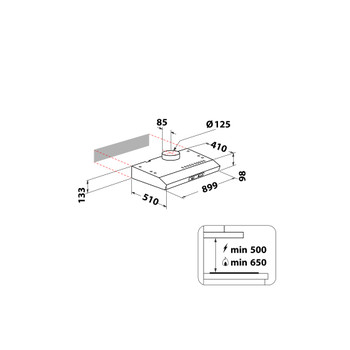 Whirlpool Dampkap Inbouw AKR 934/1 IX Inox Wandmodel Mechanisch Technical drawing
