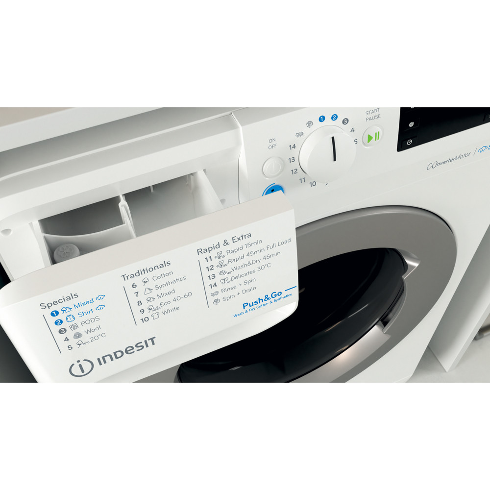 Indesit Πλυντήριο-στεγνωτήριο Ελεύθερο BDE 76435 WSV EE Λευκό Front loader Drawer