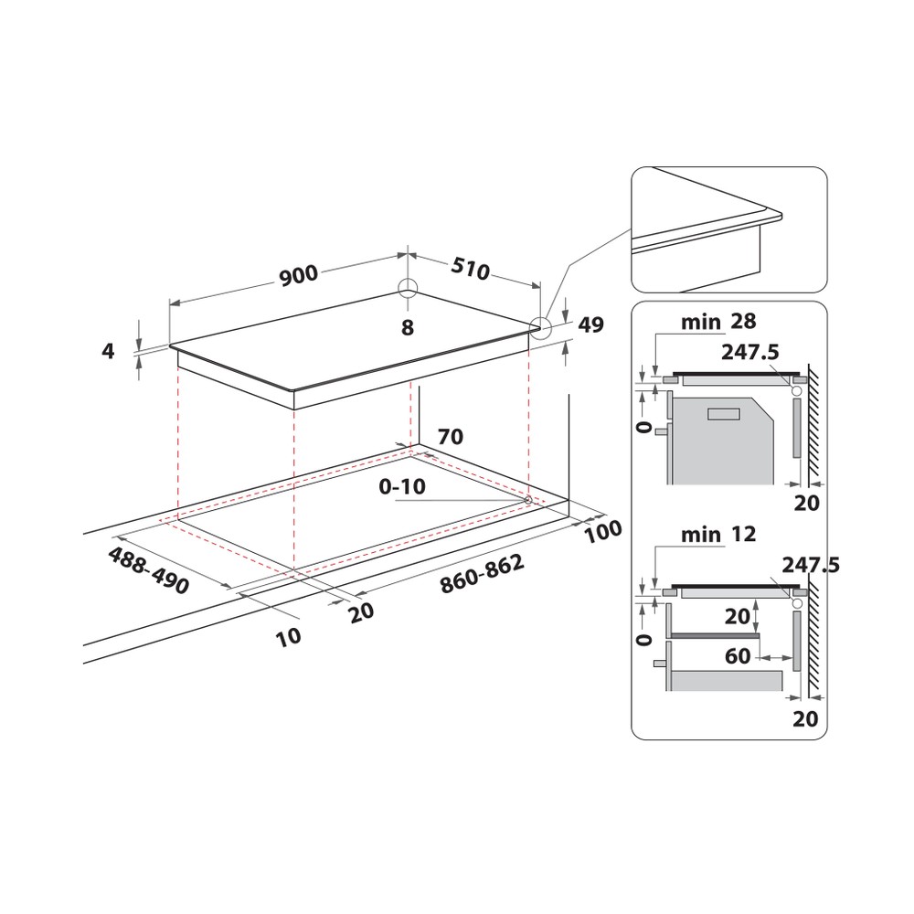 Whirlpool Kookplaat WT 1090 BA Zwart Induction vitroceramic Technical drawing