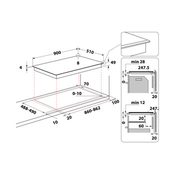 Whirlpool Főzőlap WT 1090 BA Fekete Induction vitroceramic Technical drawing
