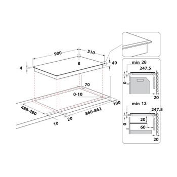 Whirlpool Ploča za kuhanje WT 1090 BA Crna Induction vitroceramic Technical drawing
