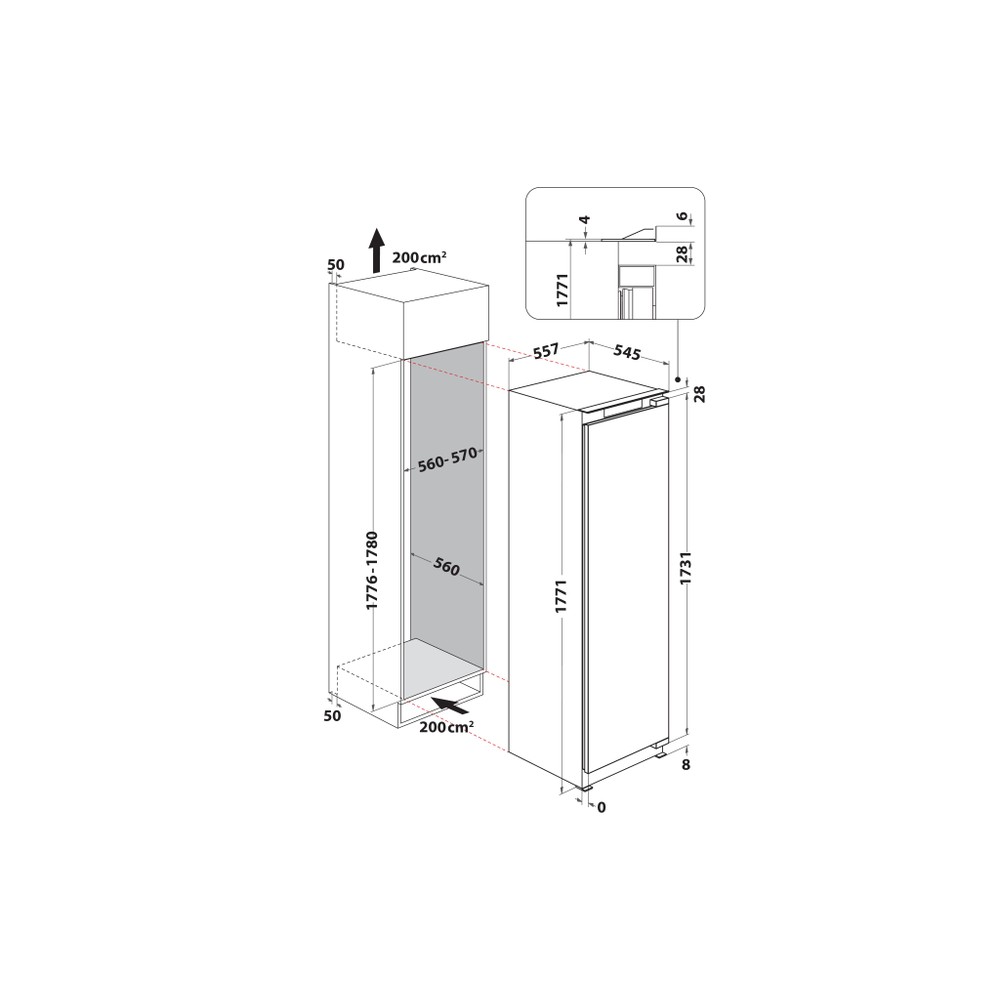 Bauknecht Gefriergerät Einbaugerät BKSD18F013C1 Weiss Technical drawing