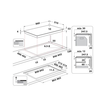 Whirlpool Table de cuisson SMP2 9010 C/NE/IXL Noir Induction vitroceramic Technical drawing
