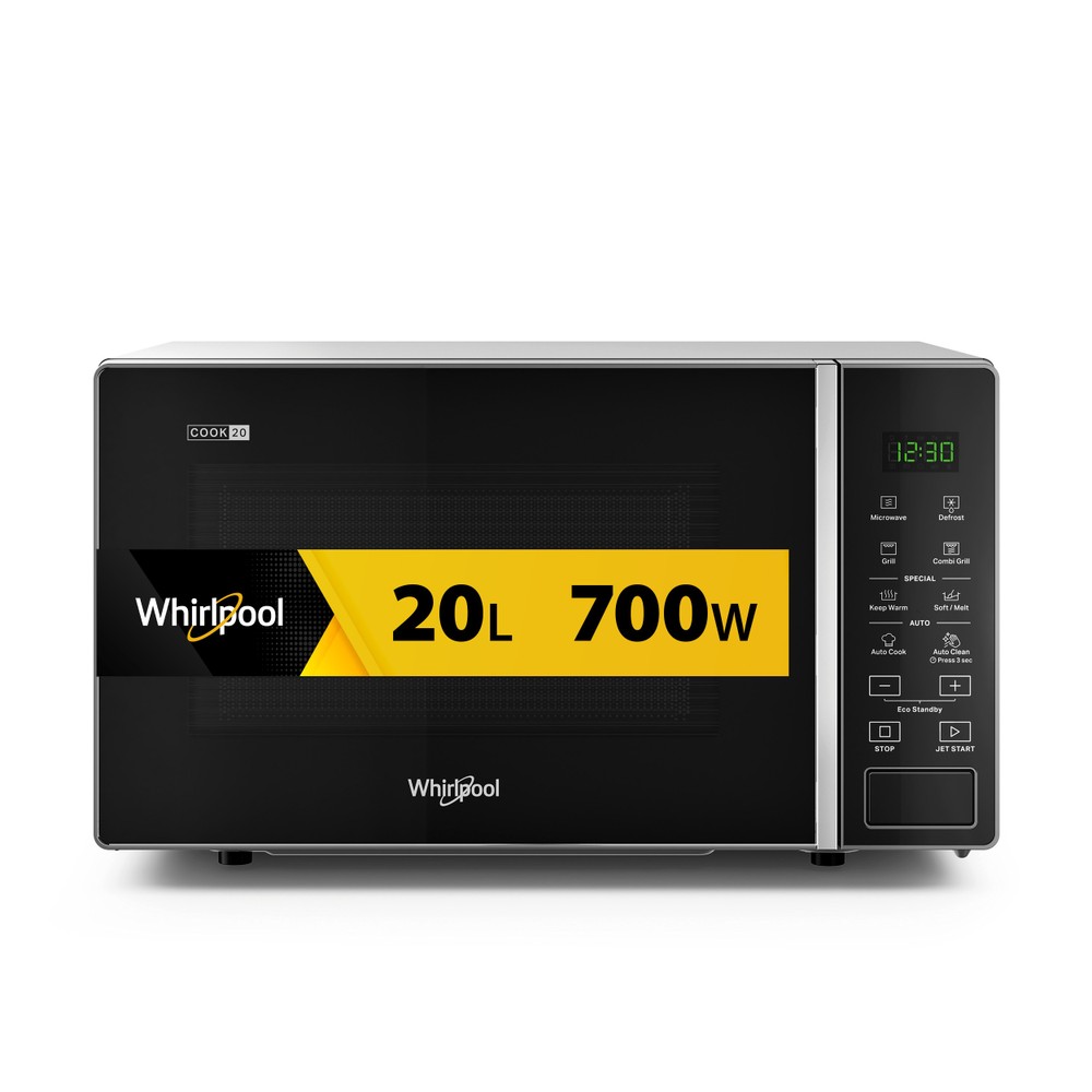 Whirlpool Micro-ondas Livre Instalação MWP 203 SB Preto prateado Eletrónico 20 MO + Função Grill 700 Frontal