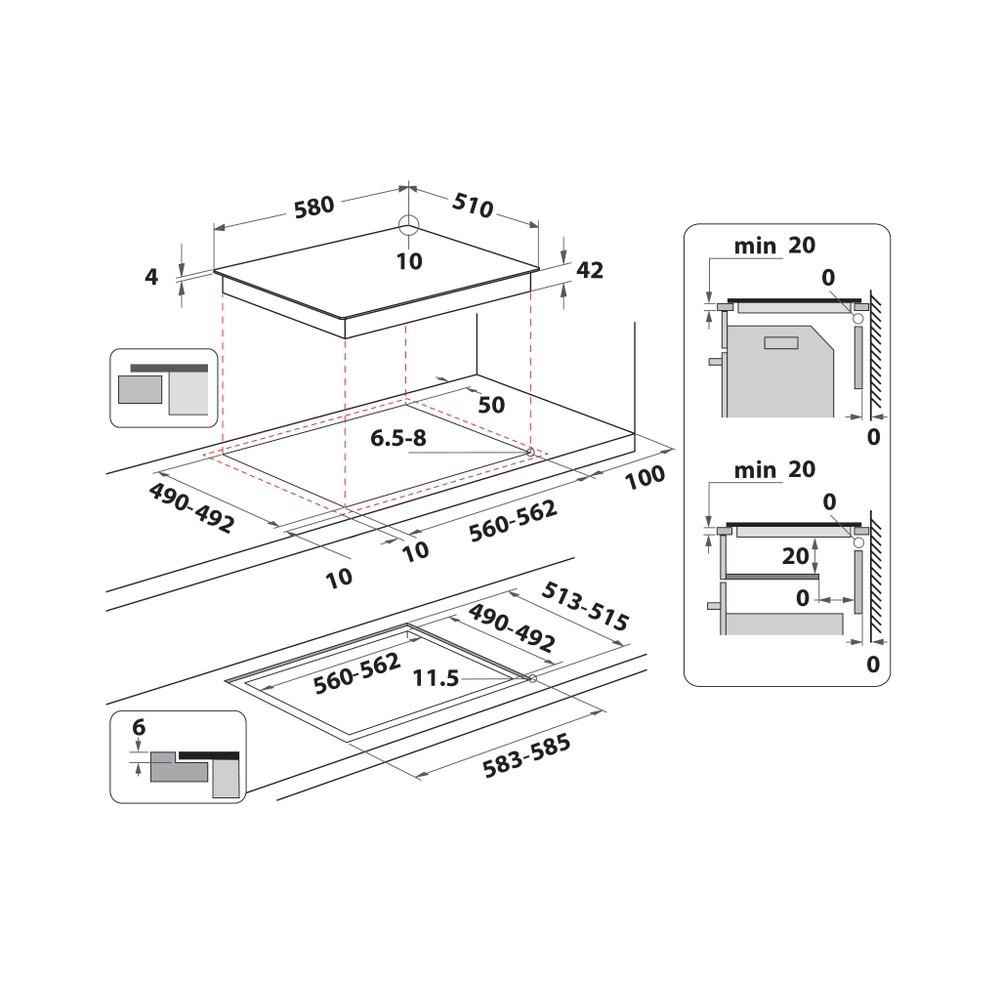 Whirlpool Ploča za kuhanje AKT 8090/NE Crna Radiant vitroceramic Technical drawing