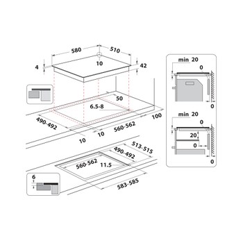 Whirlpool Varná deska AKT 8090/NE Černá Radiant vitroceramic Technical drawing