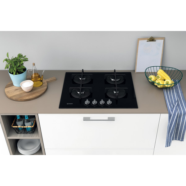 Indesit Varná deska ING 61T/BK Černá Plyn Lifestyle frontal top down