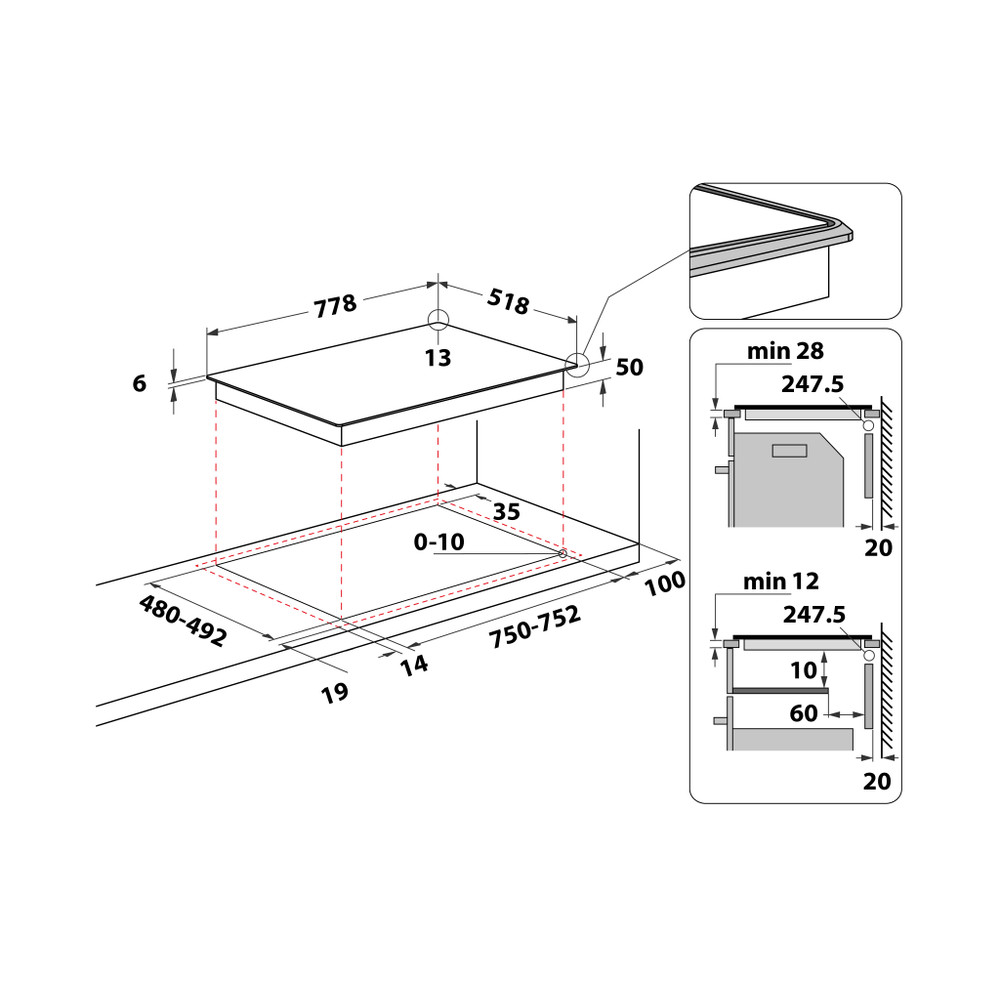 Bauknecht Table de cuisson BB 4777C AL Noir Induction vitroceramic Technical drawing