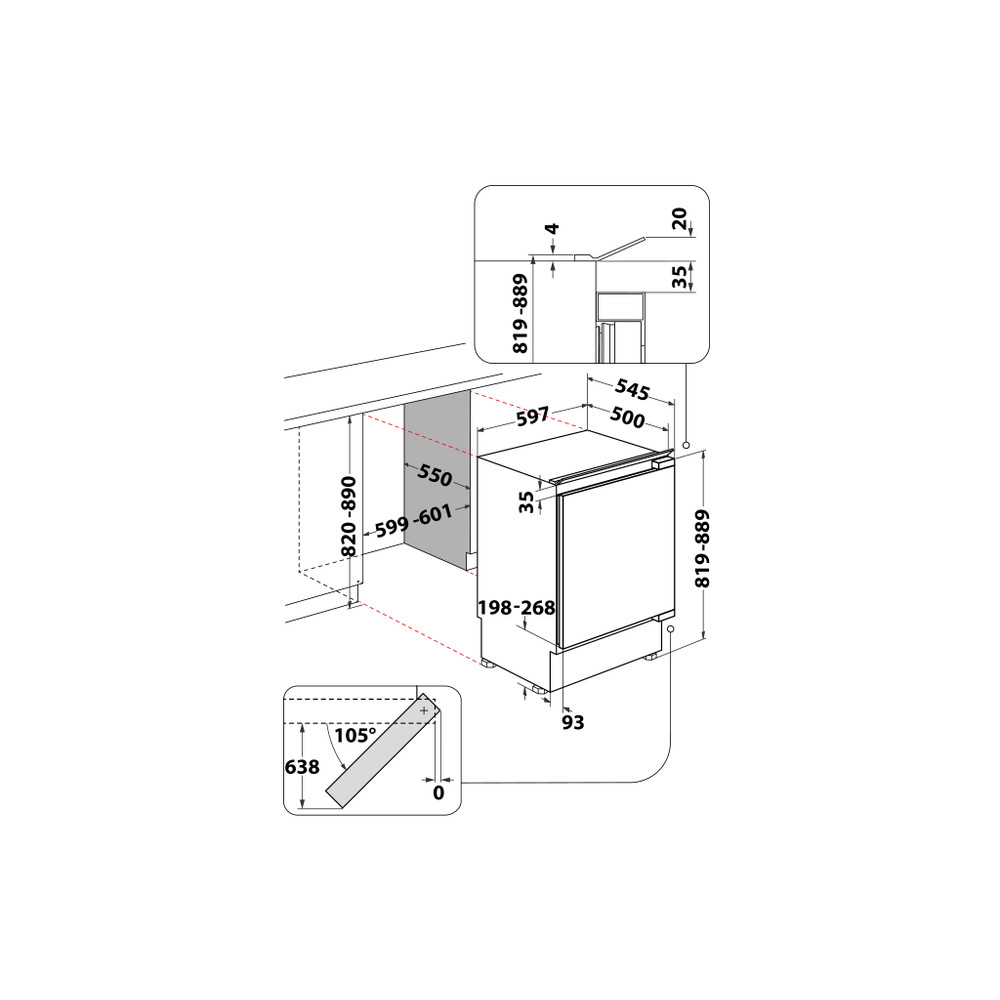 Whirlpool Congelador Encastre WBUFZ011 Blanco Technical drawing