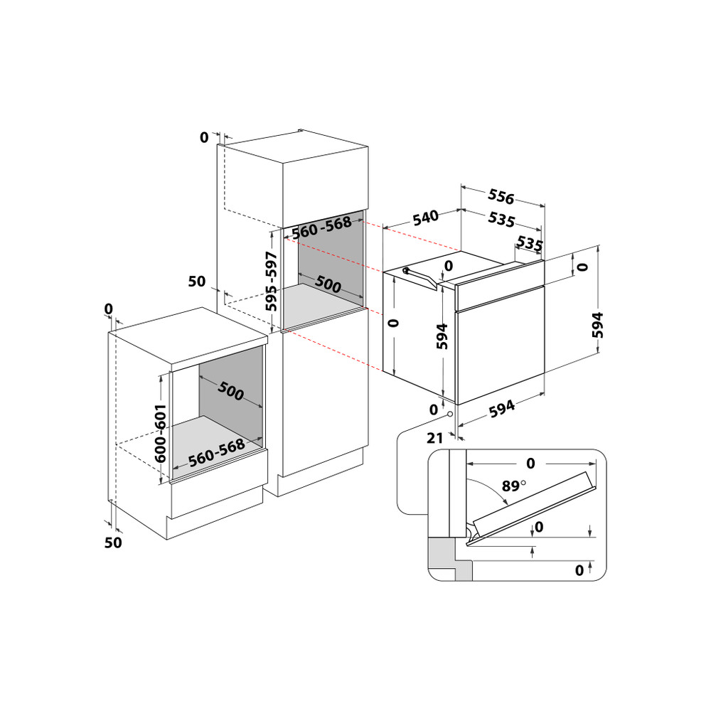 Ariston OVEN Built-in FHY5 GG X GAS A Technical drawing