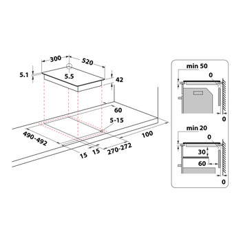 Whirlpool Varná deska WRD 6030 B Černá Radiant vitroceramic Technical drawing