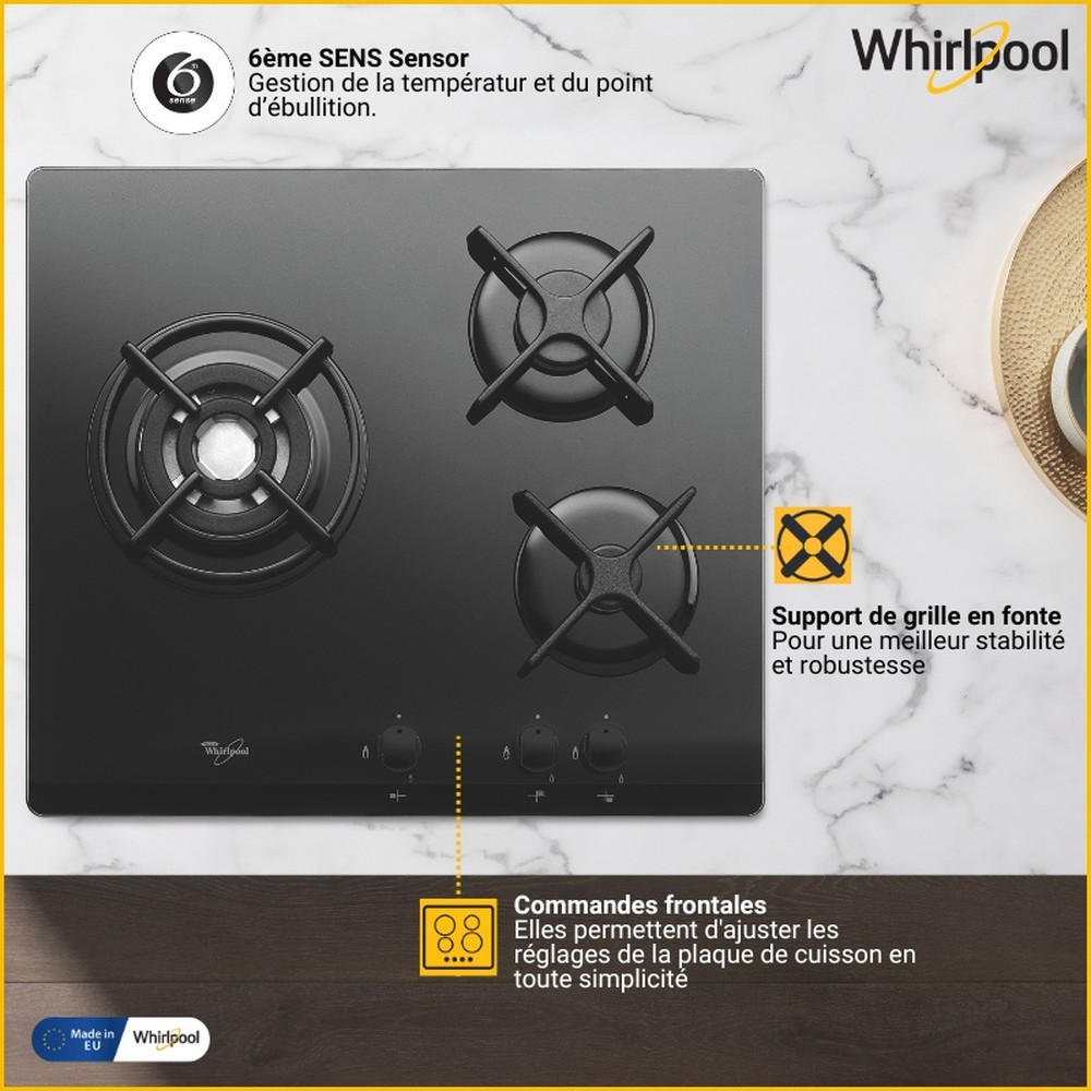 Whirlpool Encimera AKT 404/NB Negro Gas Lifestyle detail