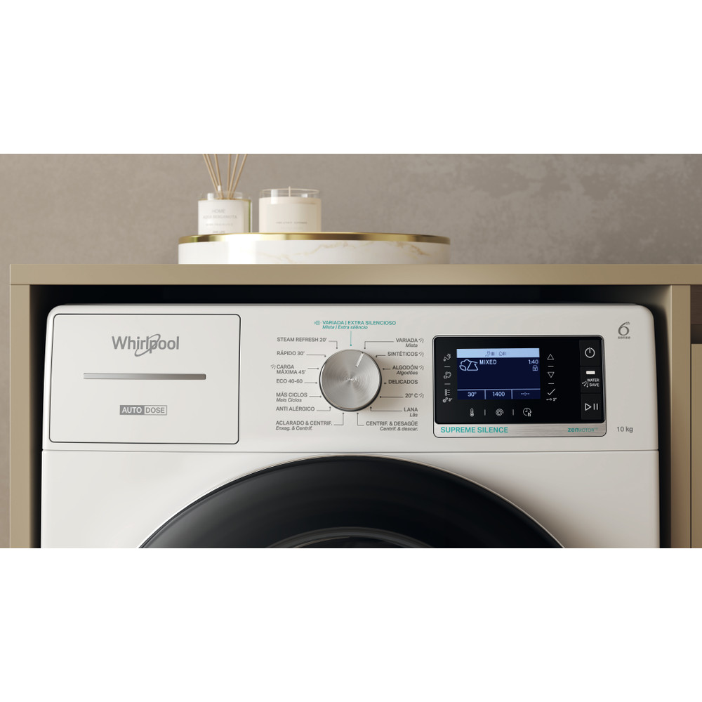 Whirlpool Lavadora Libre instalación W8 09AD SILENCE SPT Blanco Cargador frontal A Control panel