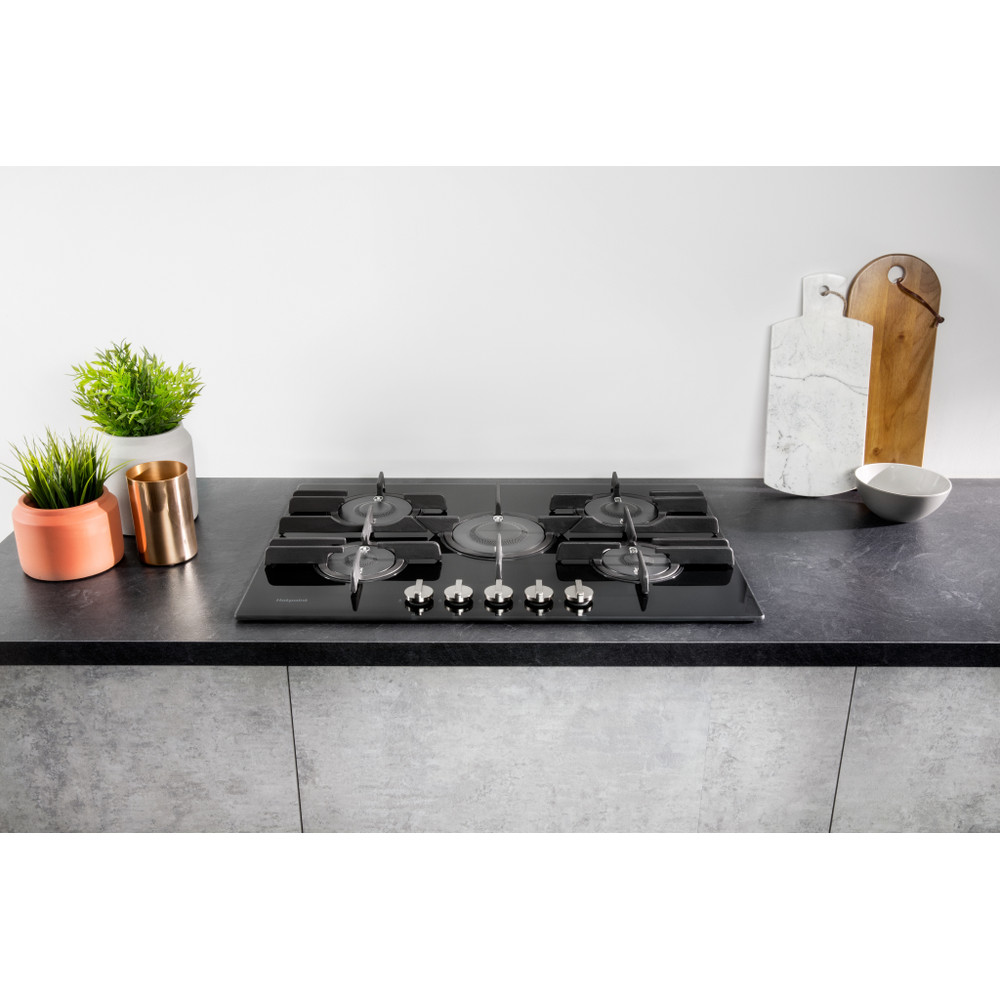 Hotpoint_Ariston Encimera FTGHG 751 D/HA(BK) Negro Gas Lifestyle frontal top down
