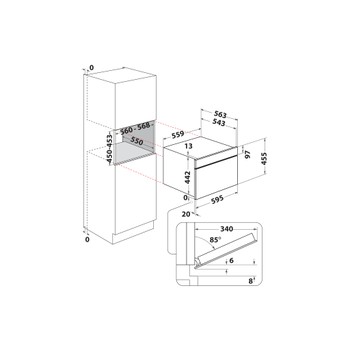Whirlpool Microgolfoven Inbouw WCT7A9PHTSSG Stardust grey glossy Elektronisch 52 Combimicrogolfoven 950 Technical drawing
