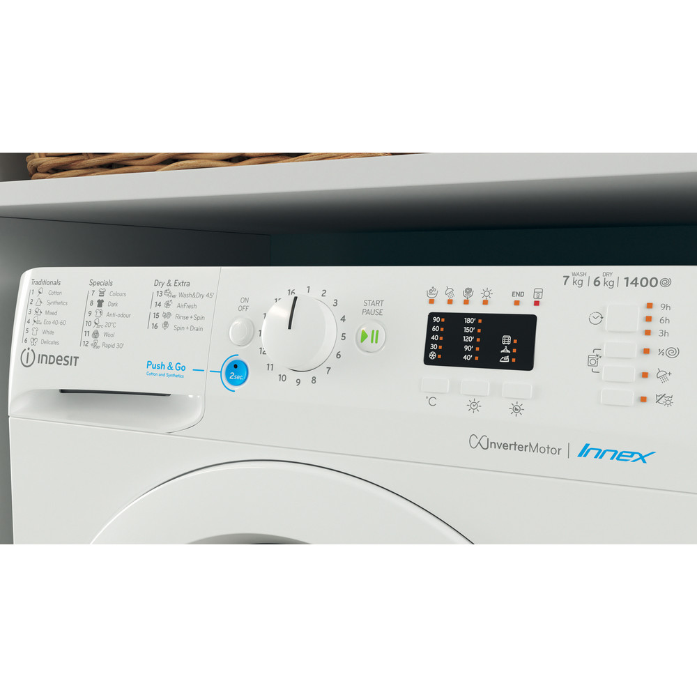 Indesit Mosó-szárító Szabadonálló BDA 761483X W EE N Fehér Elöltöltős Lifestyle control panel