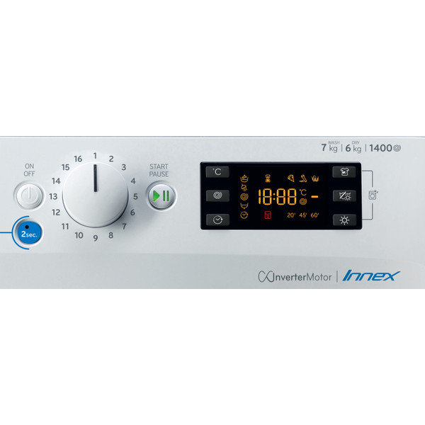 Indesit Perilica i sušilica Samostojeći BDE 761483X WS EE N Bijela Prednje punjenje Control panel