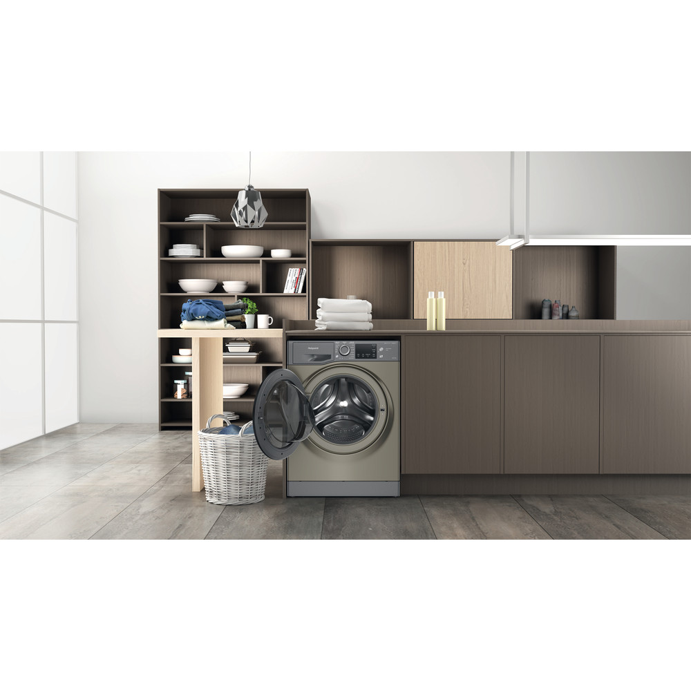 Hotpoint Washer dryer Free-standing NDB 9635 GK UK Graphite Front loader Lifestyle frontal open