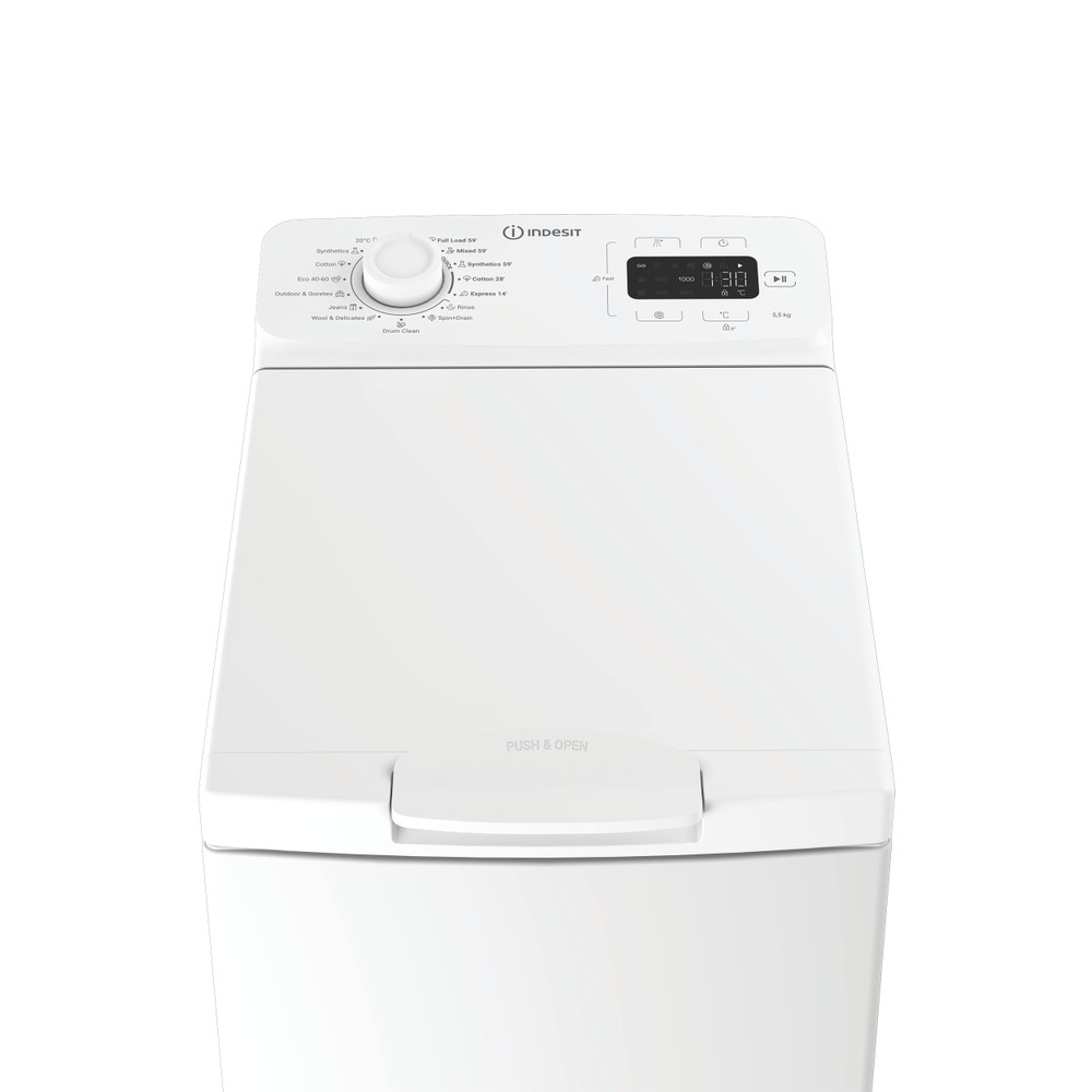 „Indesit“ Skalbimo mašina Laisvai pastatoma TI5513EMTEE Balta Pakraunama iš viršaus C Control panel