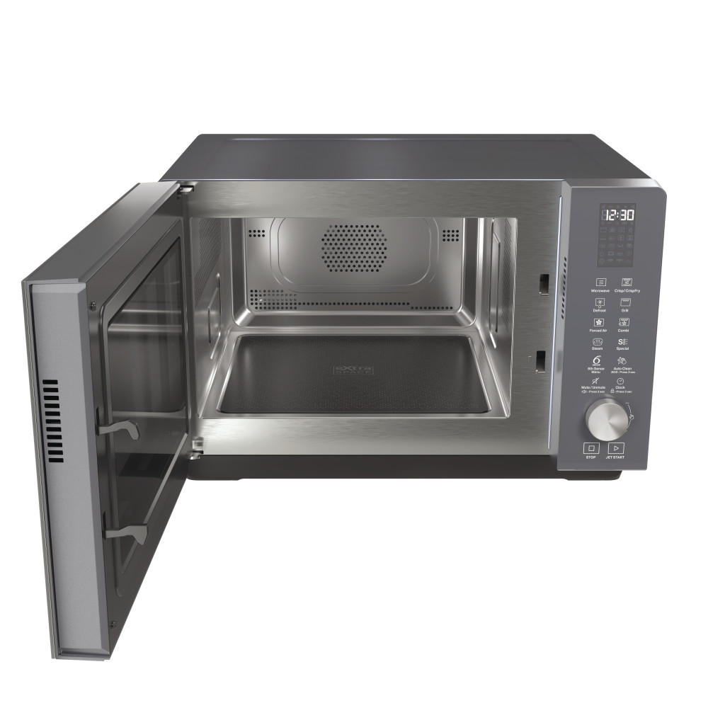 Whirlpool Magnetron Vrijstaand MWF 259 SG Shadow Grey Elektronisch 25 MW-Combi 800 Perspective open