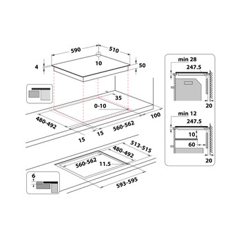 Whirlpool Варильна поверхня WS Q7360 NE Чорний Induction vitroceramic Technical drawing