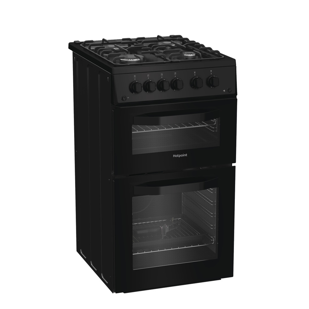 Hotpoint Double Cooker HTG5GCB Black A+ Enamelled Sheetmetal Perspective