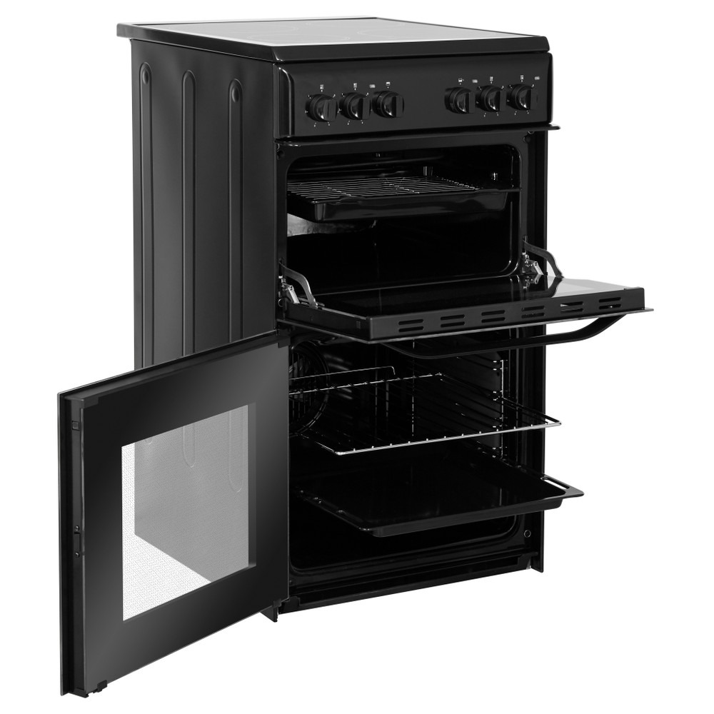 Hotpoint Double Cooker HD5V92KCB/UK Black A Vitroceramic Perspective open