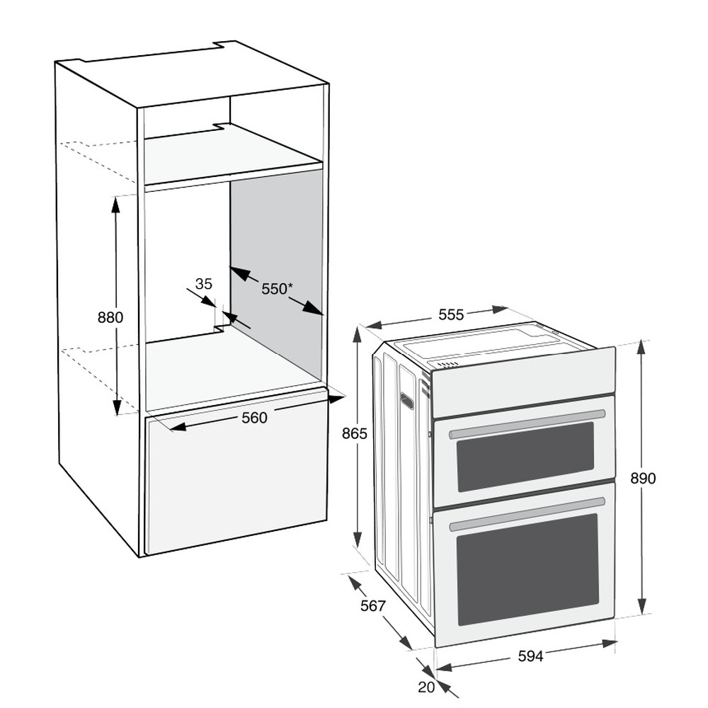 Indesit Double oven DII 10D B Black A Technical drawing