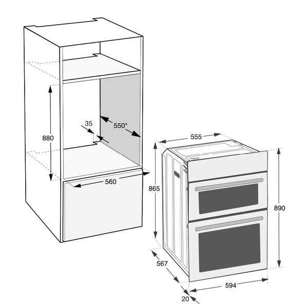 Indesit Double oven DII 10D B Black A Technical drawing