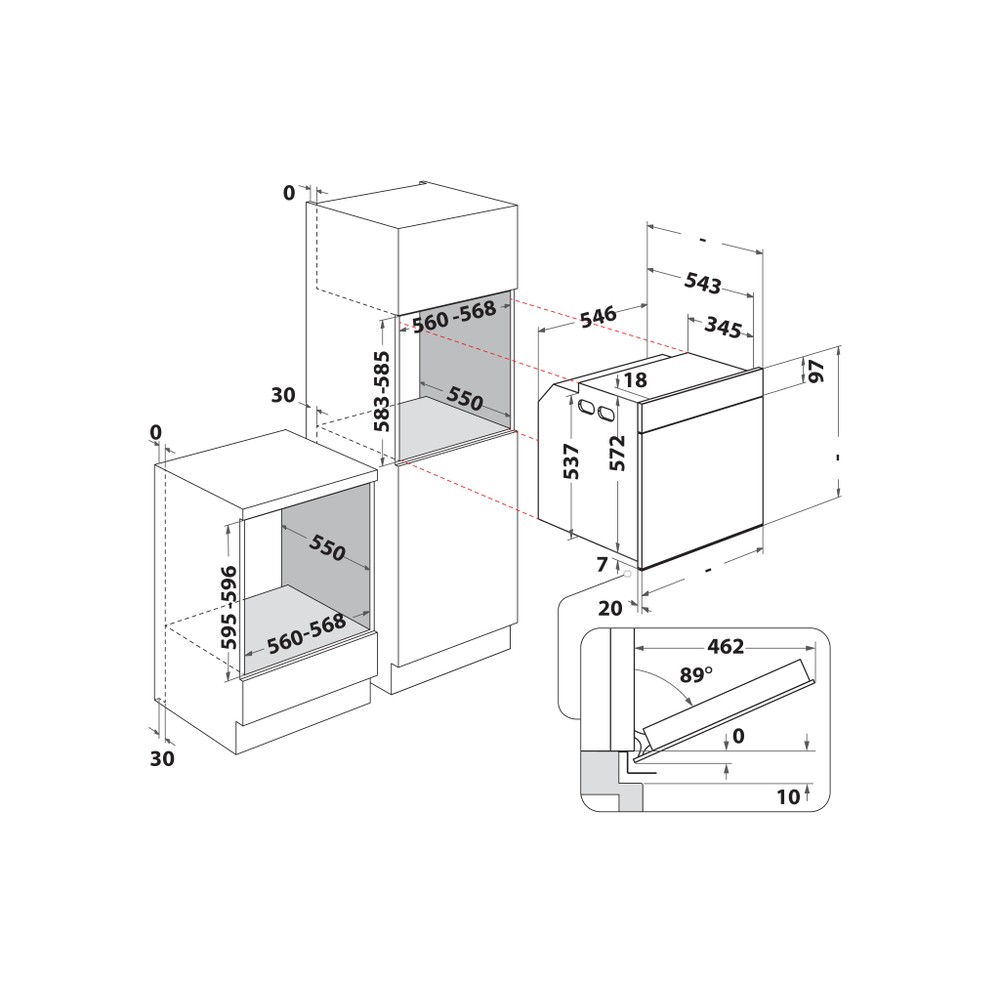 Whirlpool Rúry Vstavané WOI78PT1SBAC Elektrická A+ Technical drawing