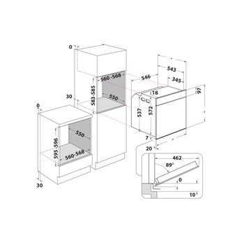 Whirlpool Rúry Vstavané WOI78PT1SBAC Elektrická A+ Technical drawing