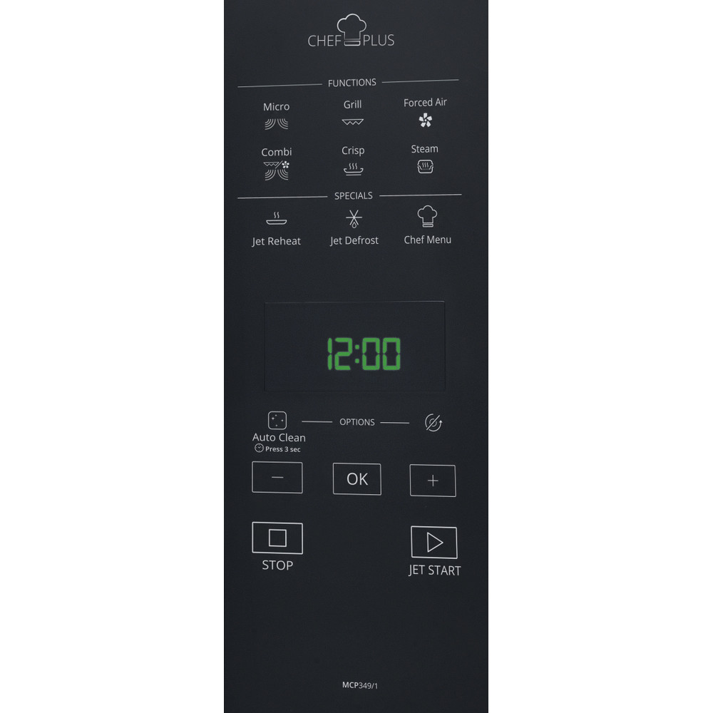 Whirlpool Four micro-ondes Pose-libre MCP 349/1 SL Argent Electronique 25 Micro-ondes Combiné 800 Control panel