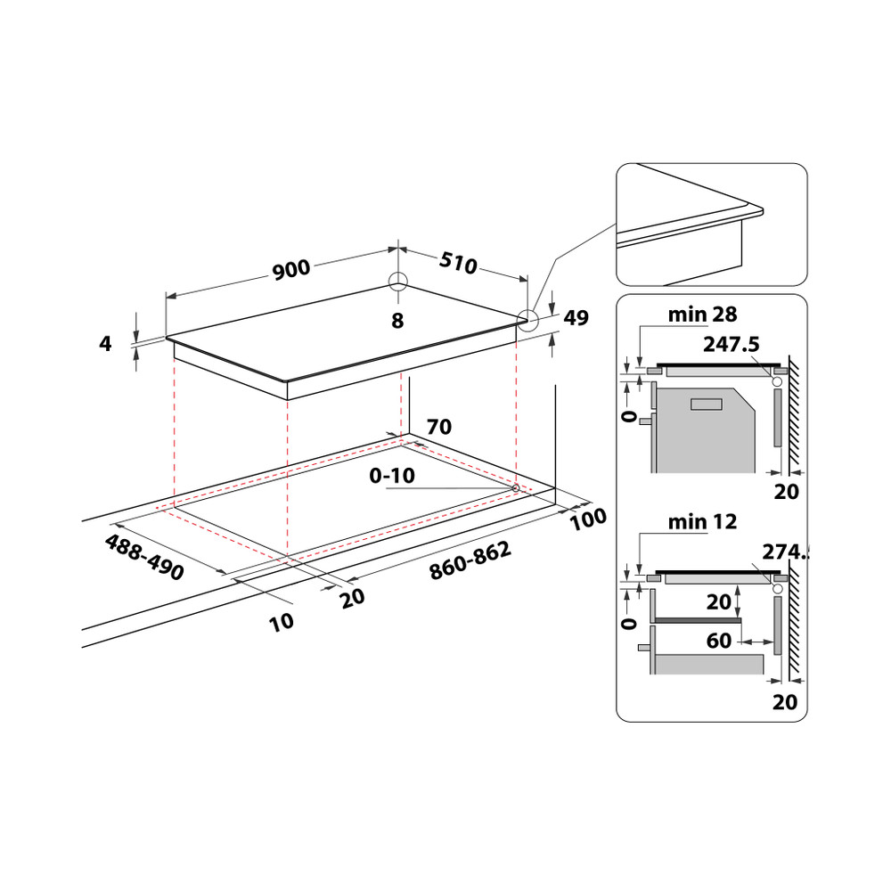 Bauknecht Kookplaat BT 1090 BA Zwart Induction vitroceramic Technical drawing