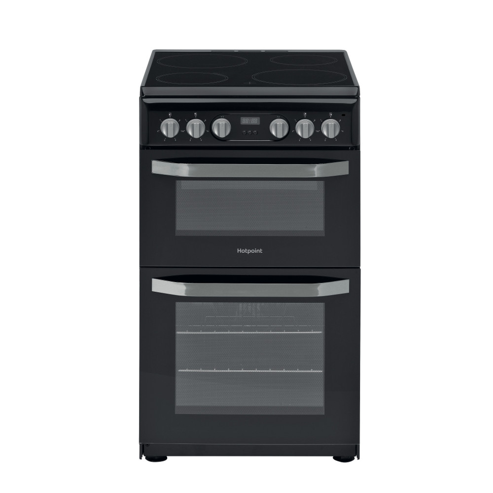 Hotpoint Double Cooker HD5V93CCB/UK White A Enamelled Sheetmetal Frontal