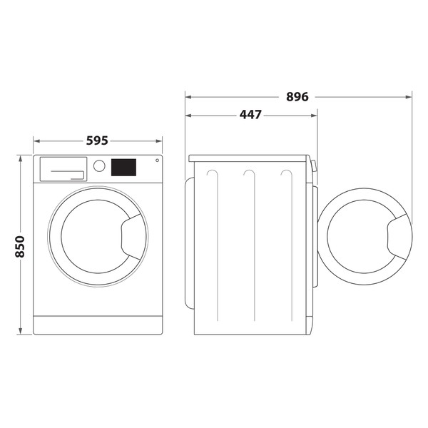 Indesit Perilica za rublje Samostojeći BWSE 71295X WBV EU Bijela Prednje punjenje B Technical drawing
