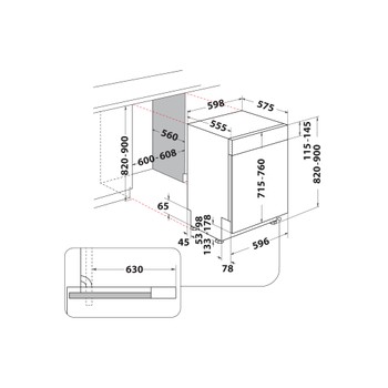 Whirlpool Umývačka riadu Vstavané WH7PC15B4MP Half-integrated C Technical drawing