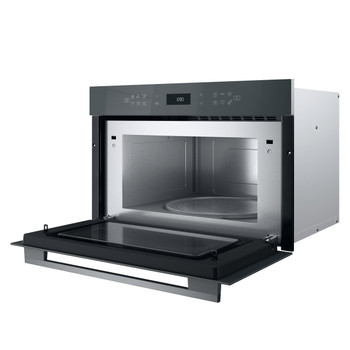 Whirlpool Micro-ondas Encastre WMD7O4TSG Stardust grey glossy Eletrónico 31 MO + Função Grill 1000 Perspective open