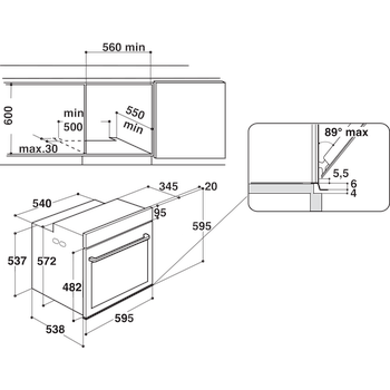 Whirlpool Horno Encastre W6 OS4 4S1 H BL Eléctrico A + Technical drawing