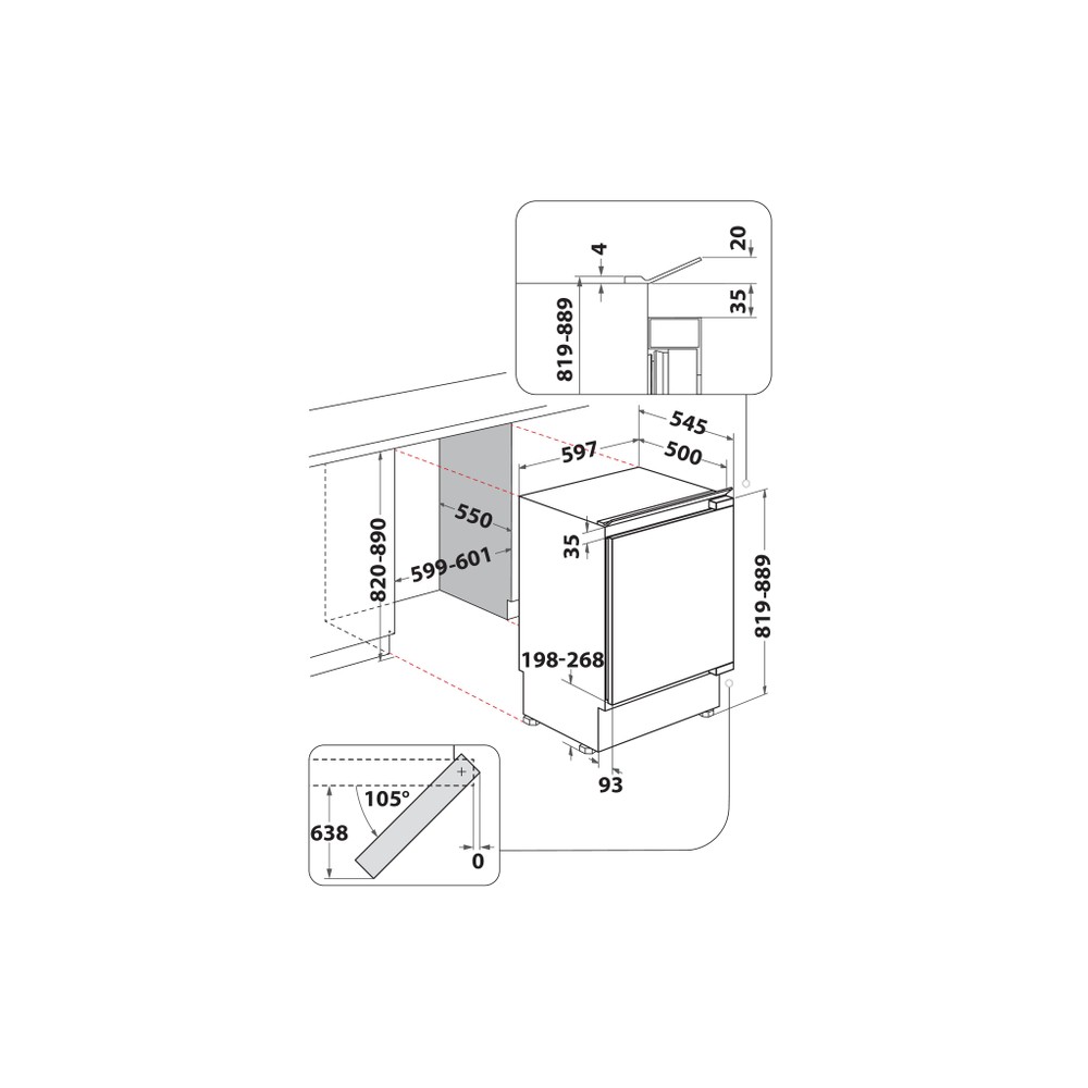 Bauknecht Raffredammento Apparechio incasso BKBUF011 LH Bianco Technical drawing